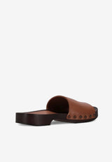 La Rose Studded Leather Clogs Brown 14925850_002
