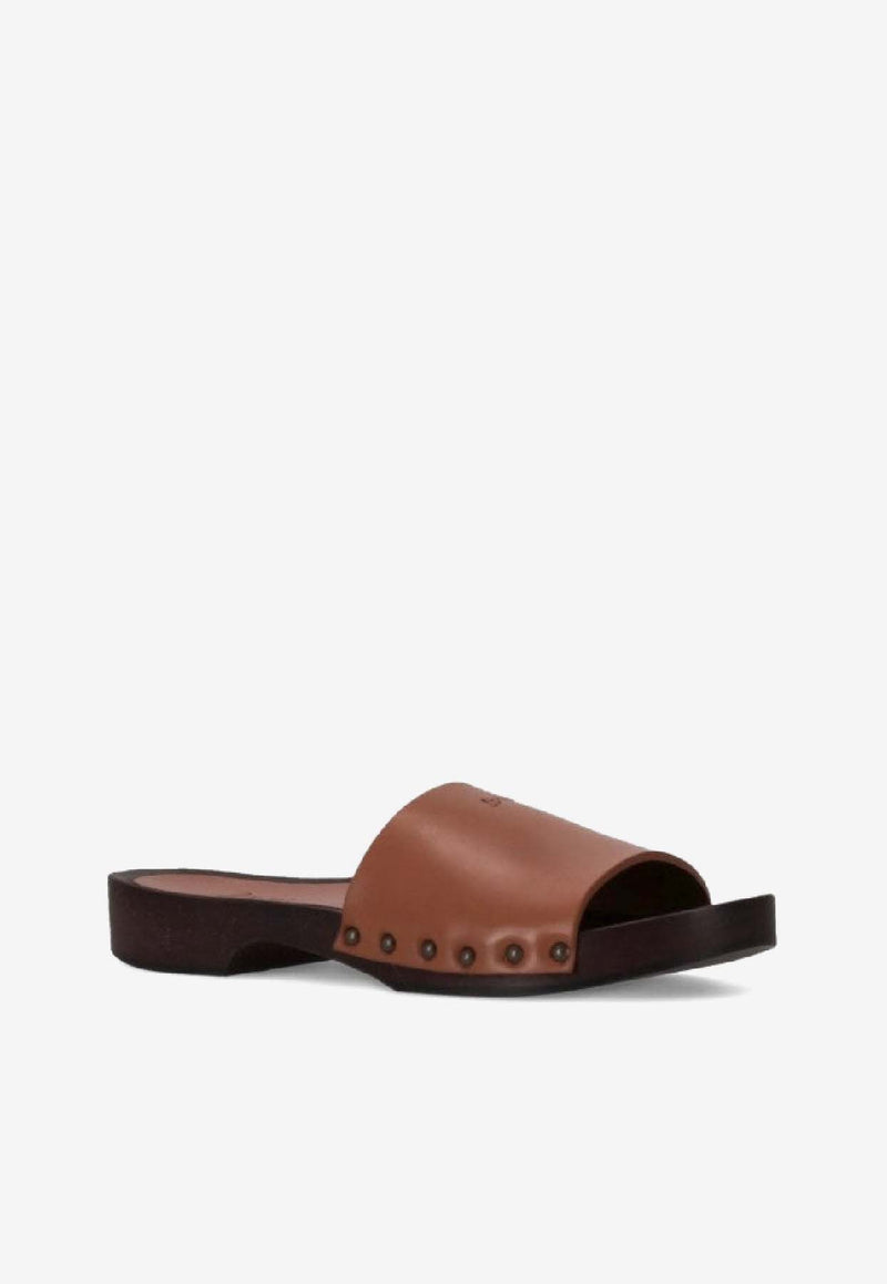 La Rose Studded Leather Clogs Brown 14925850_002