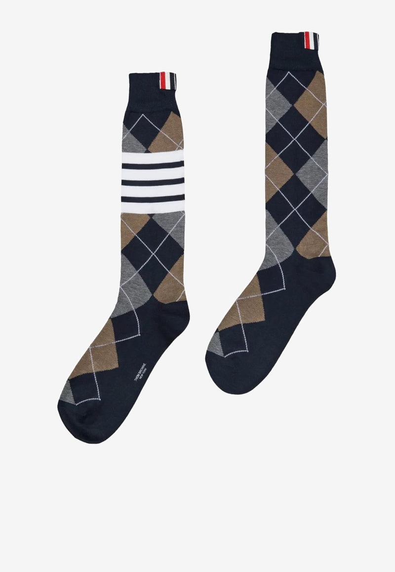 Thom Browne Argyle Intarsia Knit Socks Navy FAS231AY3012_415