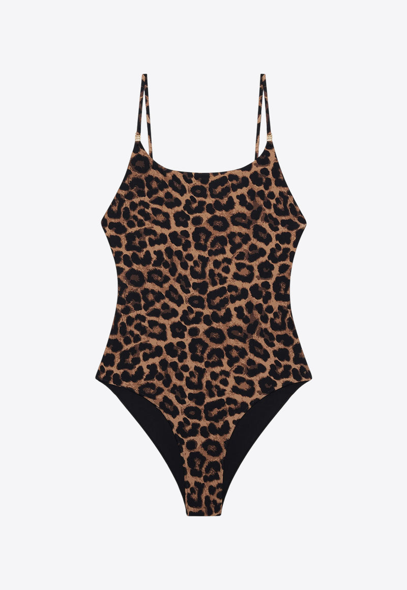 Anine Bing Vesta Leopard Print One-Piece Swimsuit Brown A1110944_MLT59