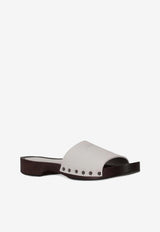 La Rose Studded Leather Clogs White 14925850_100