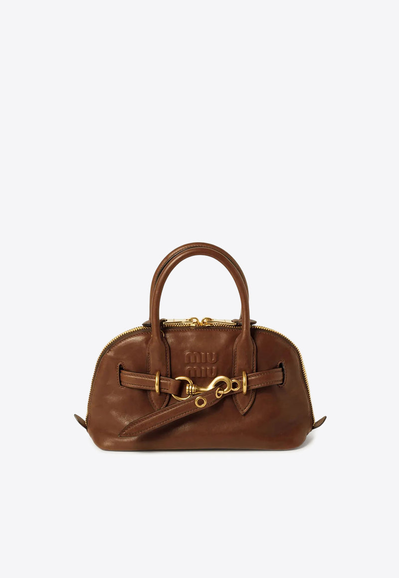 Miu Miu Aventure Nappa Leather Top Handle Bag Brown 5BB169VOOO2BBL_F0316