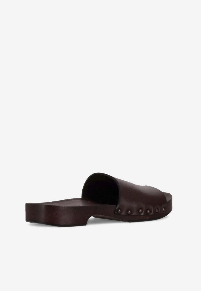 La Rose Studded Leather Clogs Brown 14925850_005
