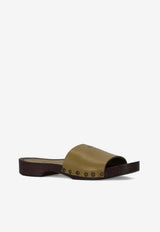 La Rose Studded Leather Clogs Green 14925850_006