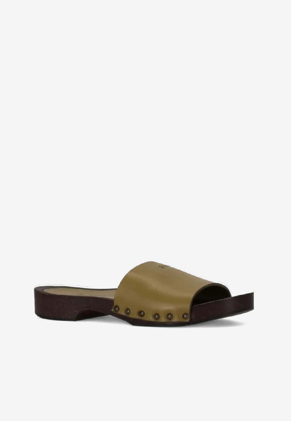 La Rose Studded Leather Clogs Green 14925850_006