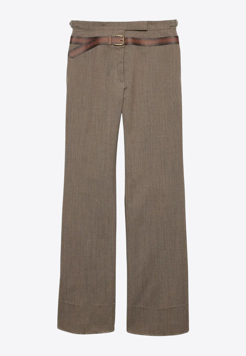 Prada Printed Belt Technical Wool Pants Taupe P242JSOOO16NO_F0572