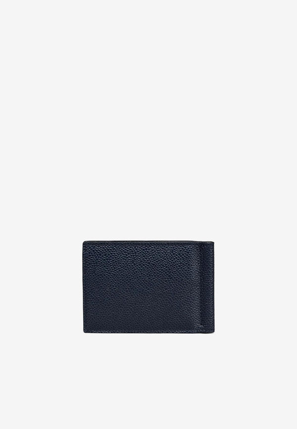 Thom Browne 4-bar Stripes Pebbled Leather Wallet with Money Clip Navy UAW077A00198_415