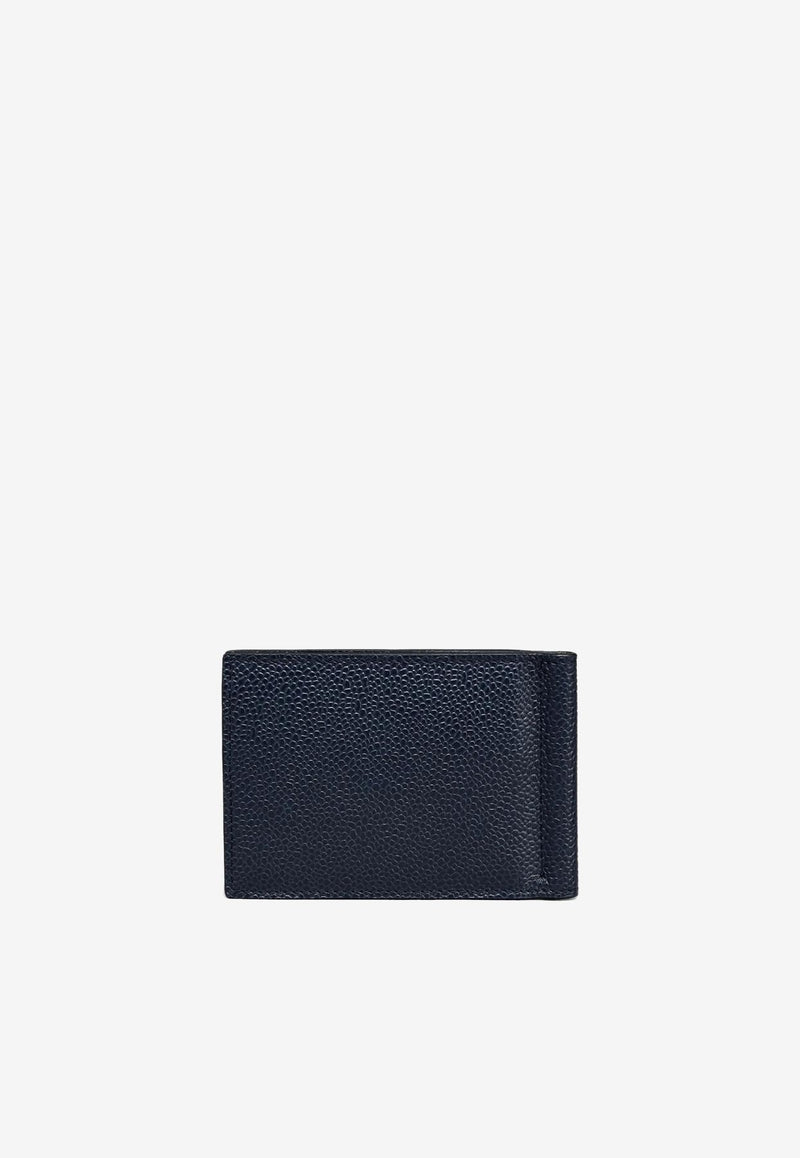 Thom Browne 4-bar Stripes Pebbled Leather Wallet with Money Clip Navy UAW077A00198_415