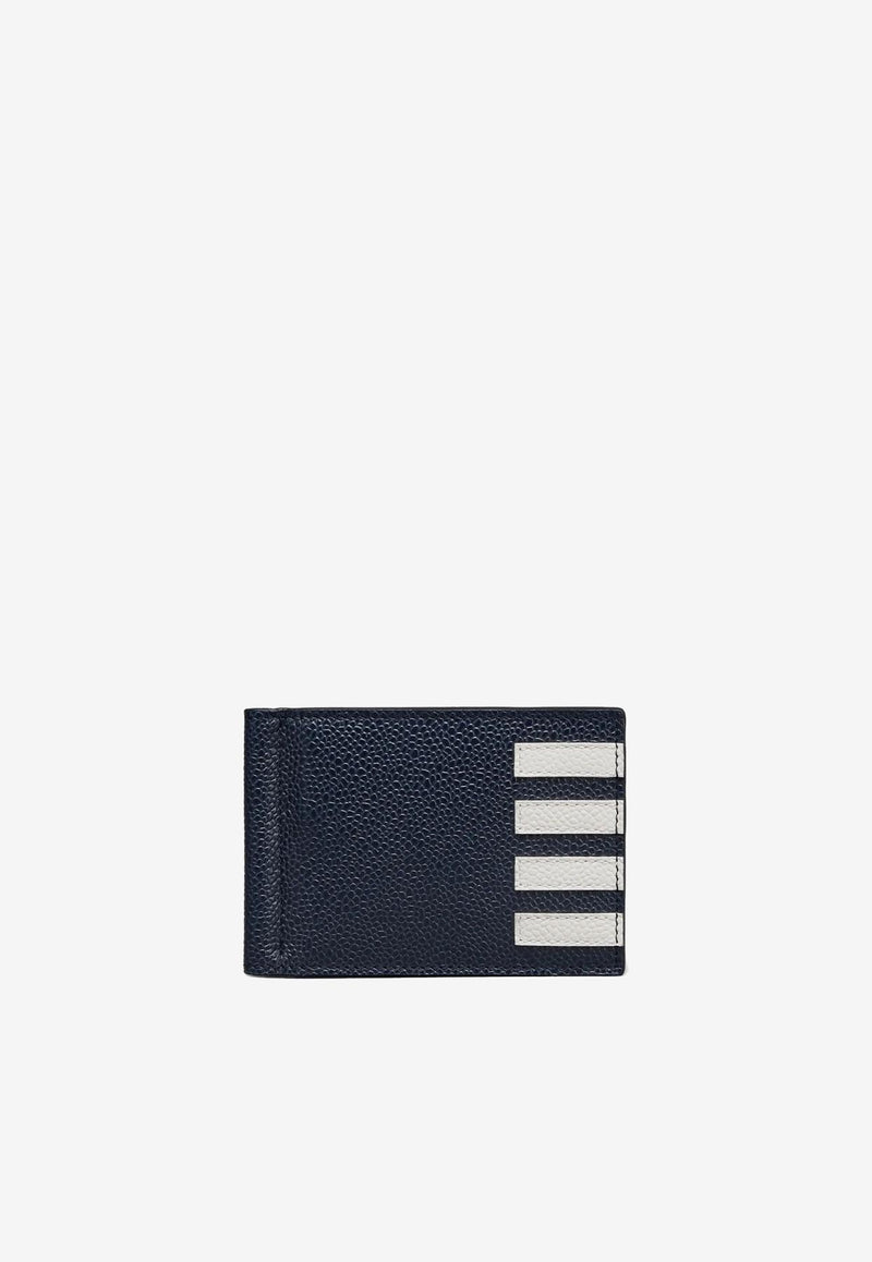 Thom Browne 4-bar Stripes Pebbled Leather Wallet with Money Clip Navy UAW077A00198_415