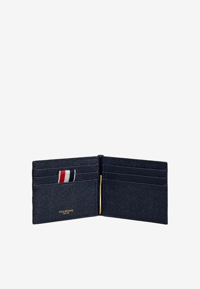 Thom Browne 4-bar Stripes Pebbled Leather Wallet with Money Clip Navy UAW077A00198_415