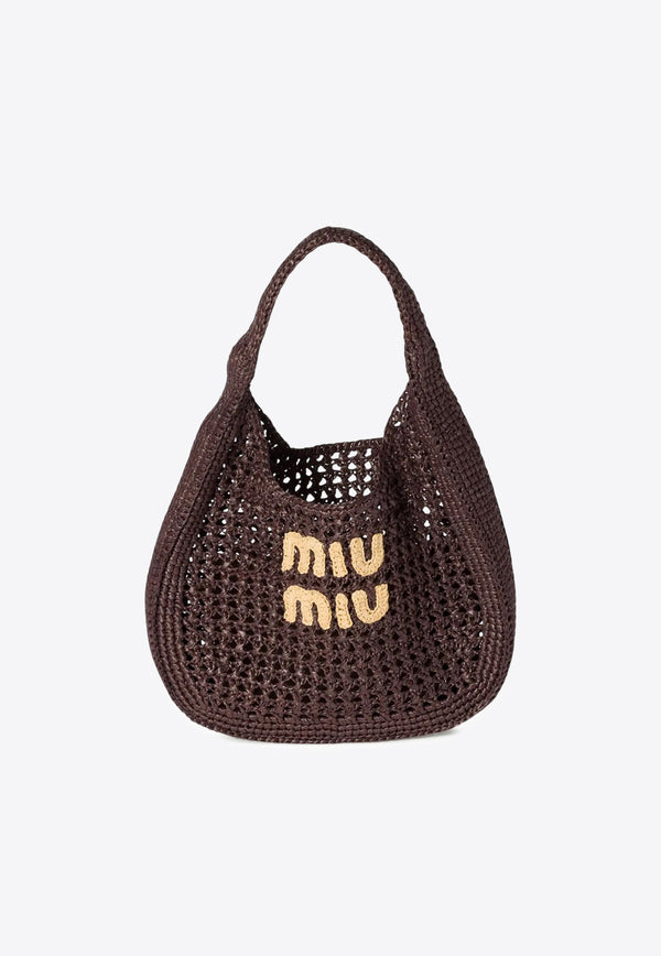 Miu Miu Raffia-Effect Woven Hobo Bag Dark Brown 5BC164VOOOADO1_F0966