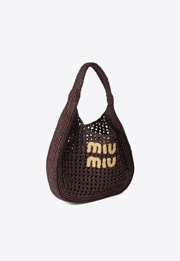 Miu Miu Raffia-Effect Woven Hobo Bag Dark Brown 5BC164VOOOADO1_F0966