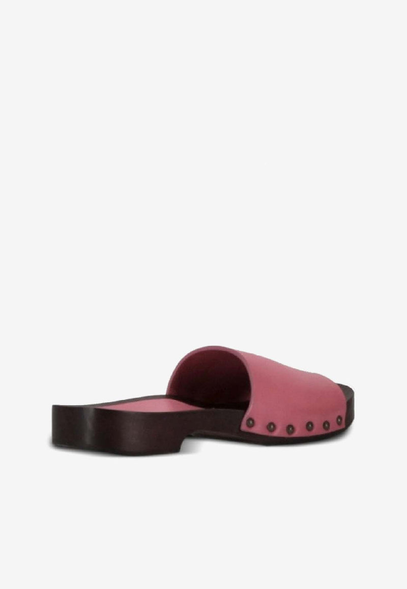 La Rose Studded Leather Clogs Pink 14925850_009