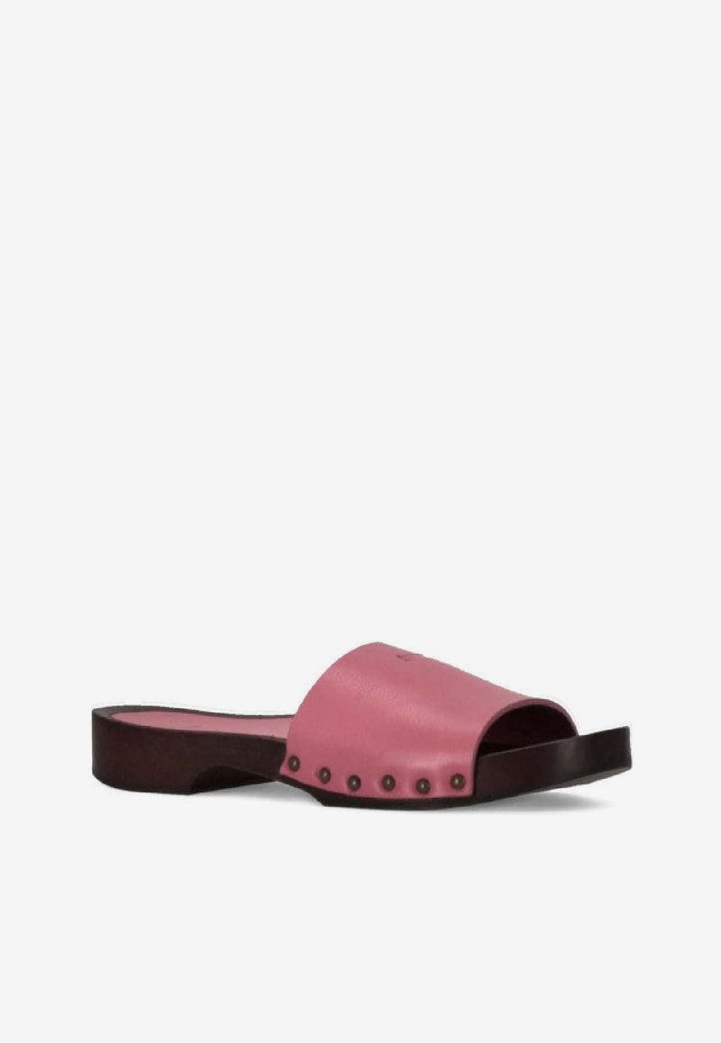 La Rose Studded Leather Clogs Pink 14925850_009
