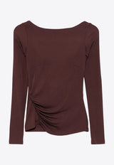 Elisabetta Franchi Boat-Neck Long-Sleeved Top Brown MD01352E2_644