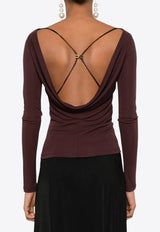 Elisabetta Franchi Boat-Neck Long-Sleeved Top Brown MD01352E2_644
