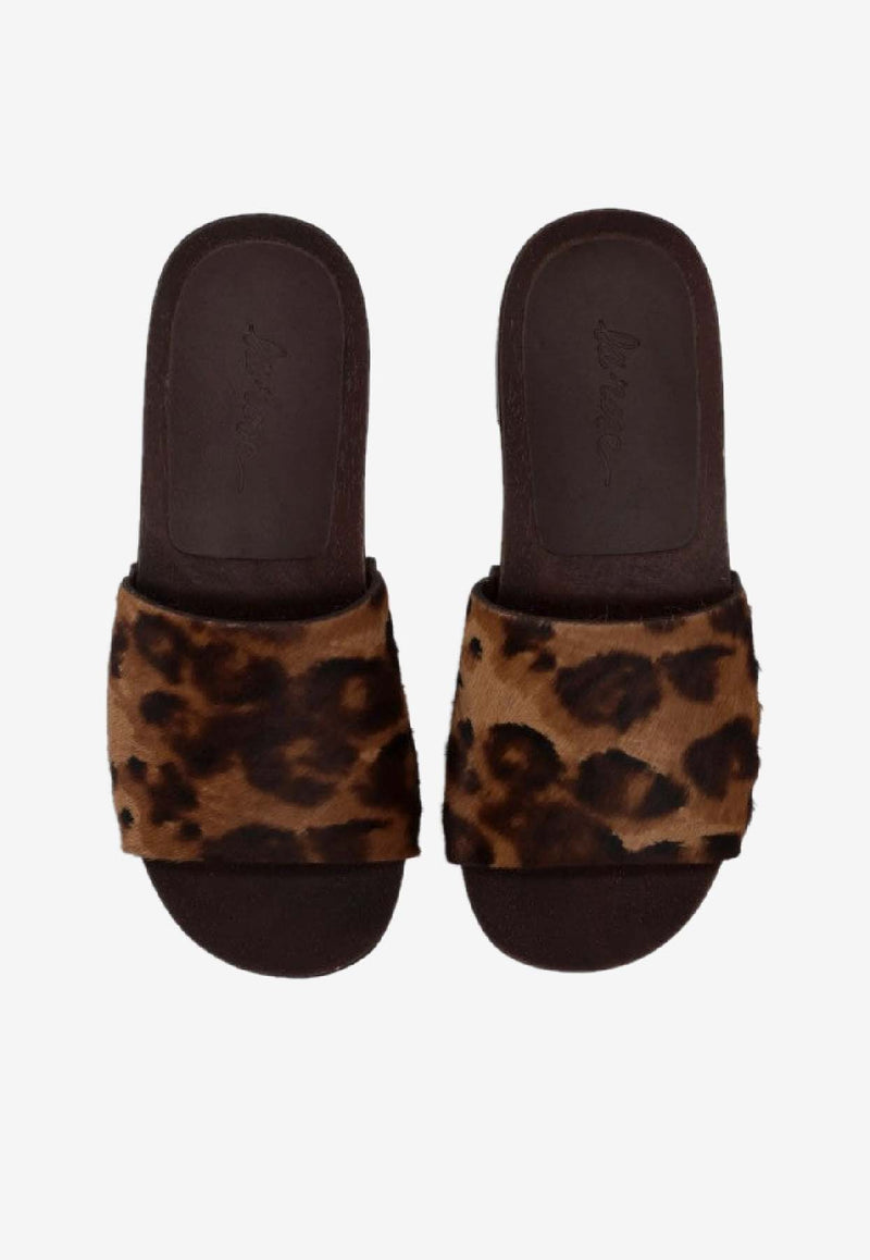 La Rose Leopard Print Studded Leather Clogs Brown 14925850_010