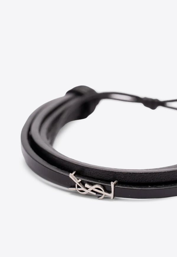 Saint Laurent Cassandre Leather Bracelet  Black 820441AAEKE_1000