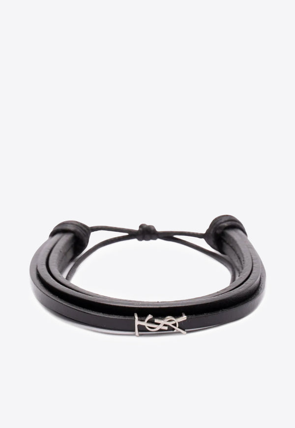 Saint Laurent Cassandre Leather Bracelet  Black 820441AAEKE_1000