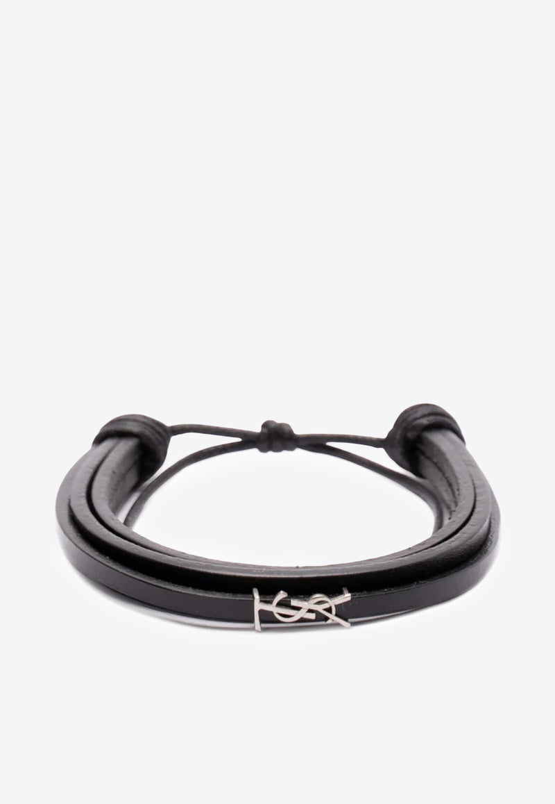Saint Laurent Cassandre Leather Bracelet  Black 820441AAEKE_1000