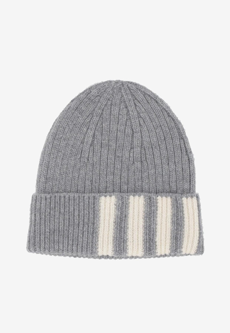 Thom Browne Intarsia Knit 4-bar Stripes Cashmere Beanie Gray MKH009A00011_055