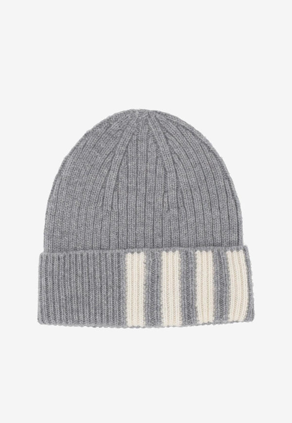 Thom Browne Intarsia Knit 4-bar Stripes Cashmere Beanie Gray MKH009A00011_055