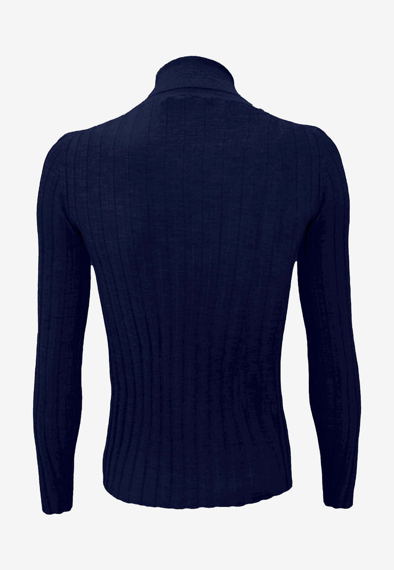 La Rose Ribbed High-Neck Sweater Blue J01121_30098