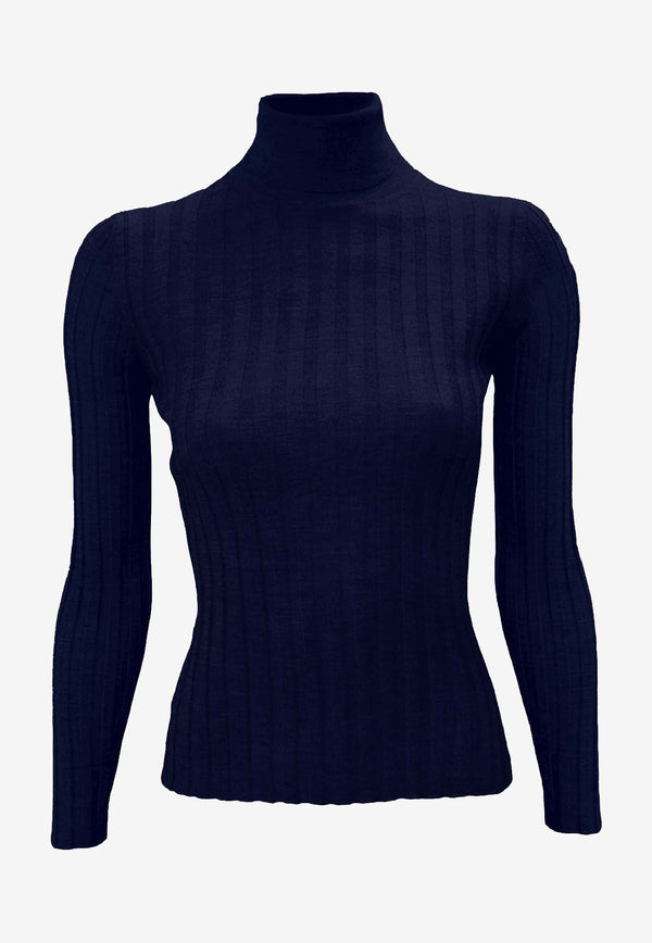 La Rose Ribbed High-Neck Sweater Blue J01121_30098