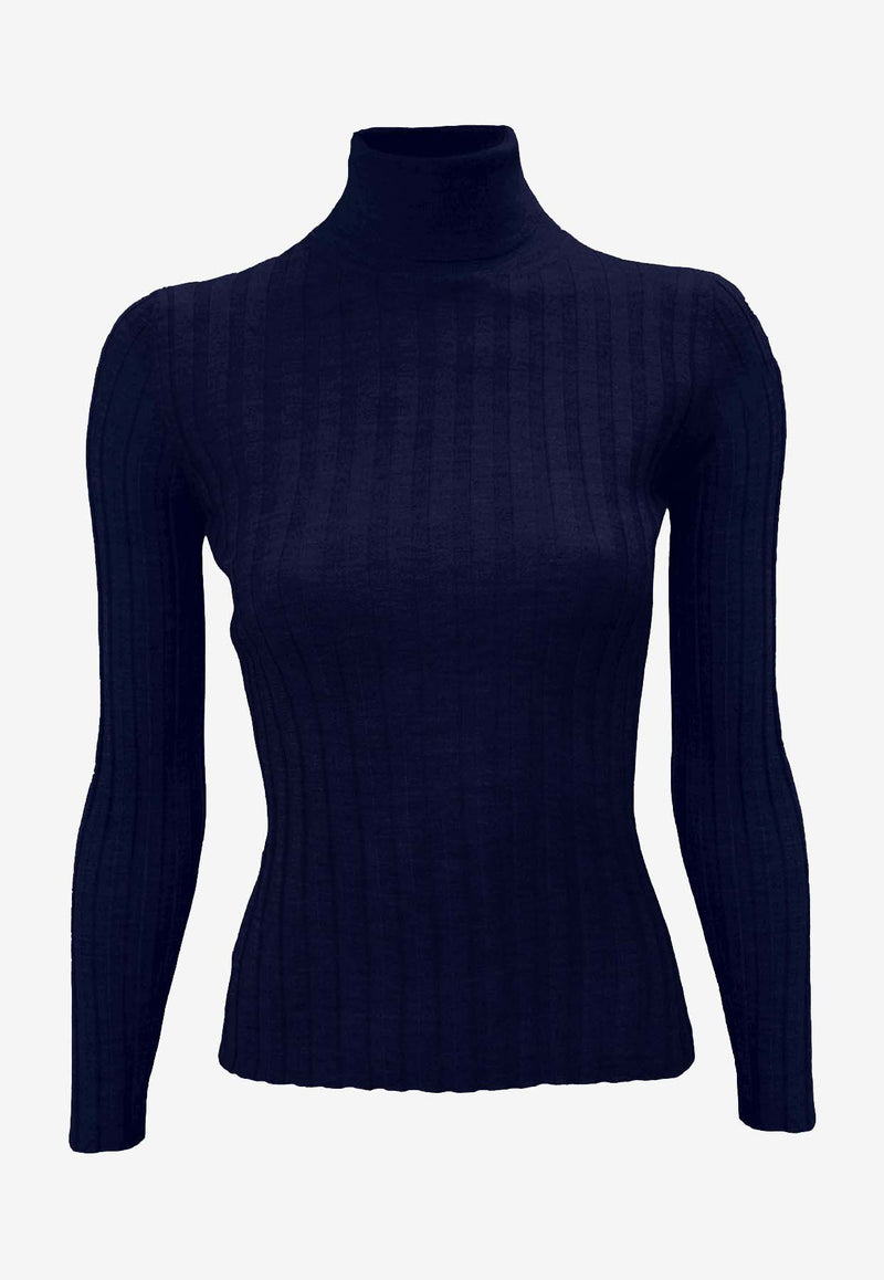 La Rose Ribbed High-Neck Sweater Blue J01121_30098
