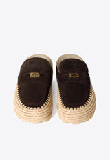 Miu Miu Suede and Raffia Flat Mules Brown 5D380EF010054_F0003