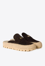 Miu Miu Suede and Raffia Flat Mules Brown 5D380EF010054_F0003