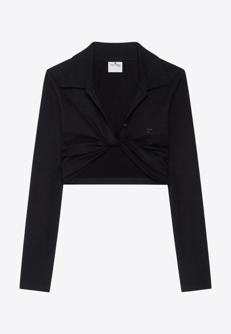 Courrèges Polo Twist Cropped Top  Black 225JPO048JS0193_9999