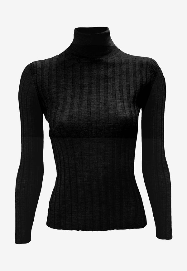 La Rose Ribbed High-Neck Sweater Black J01121_NERO