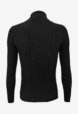 La Rose Ribbed High-Neck Sweater Black J01121_NERO