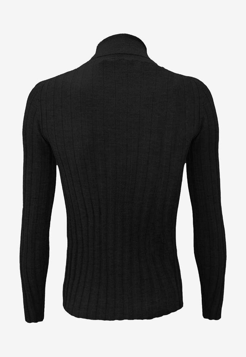La Rose Ribbed High-Neck Sweater Black J01121_NERO