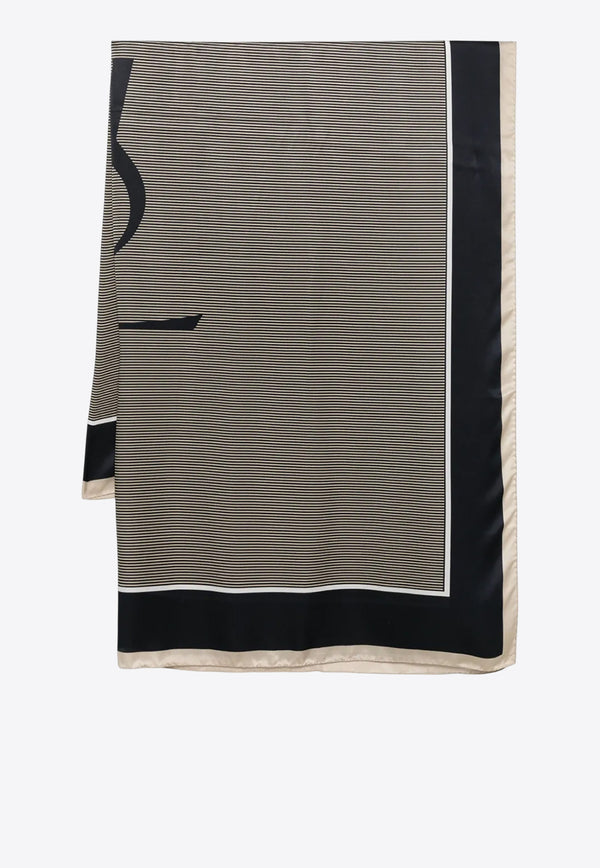 Saint Laurent Cassandre Print Silk Scarf  Navy 8221383Y039_4178