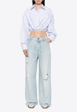 Golden Goose DB Logo Patch Destressed Boyfriend Jeans Light Blue GWP02079P001850_50134
