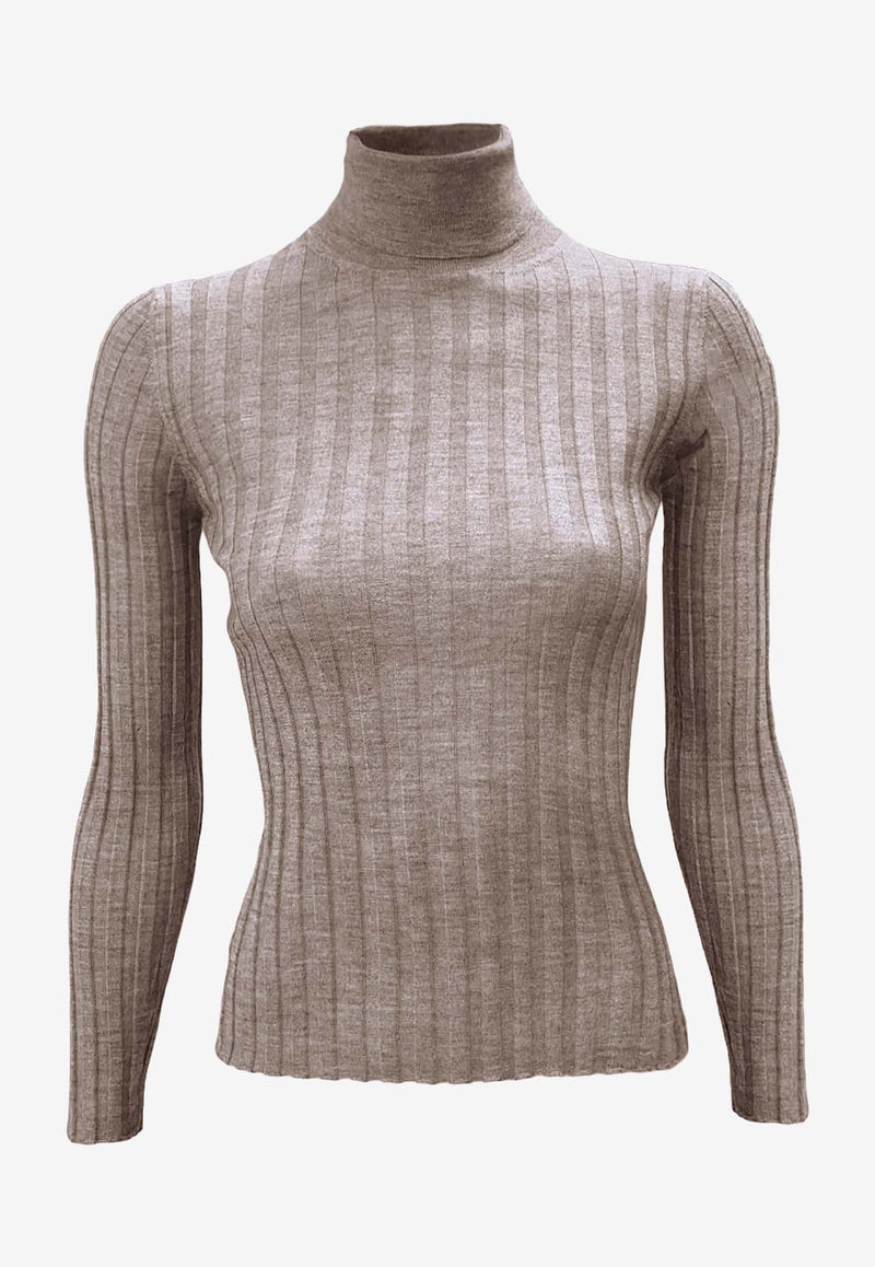 La Rose Ribbed High-Neck Sweater Beige J01121_31329