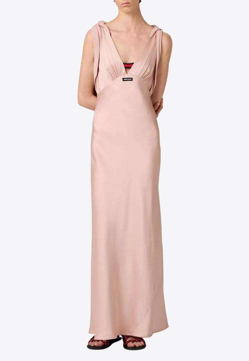 Miu Miu V-neck Draped Maxi Satin Dress Powder MF5894SOOO1254_F0924