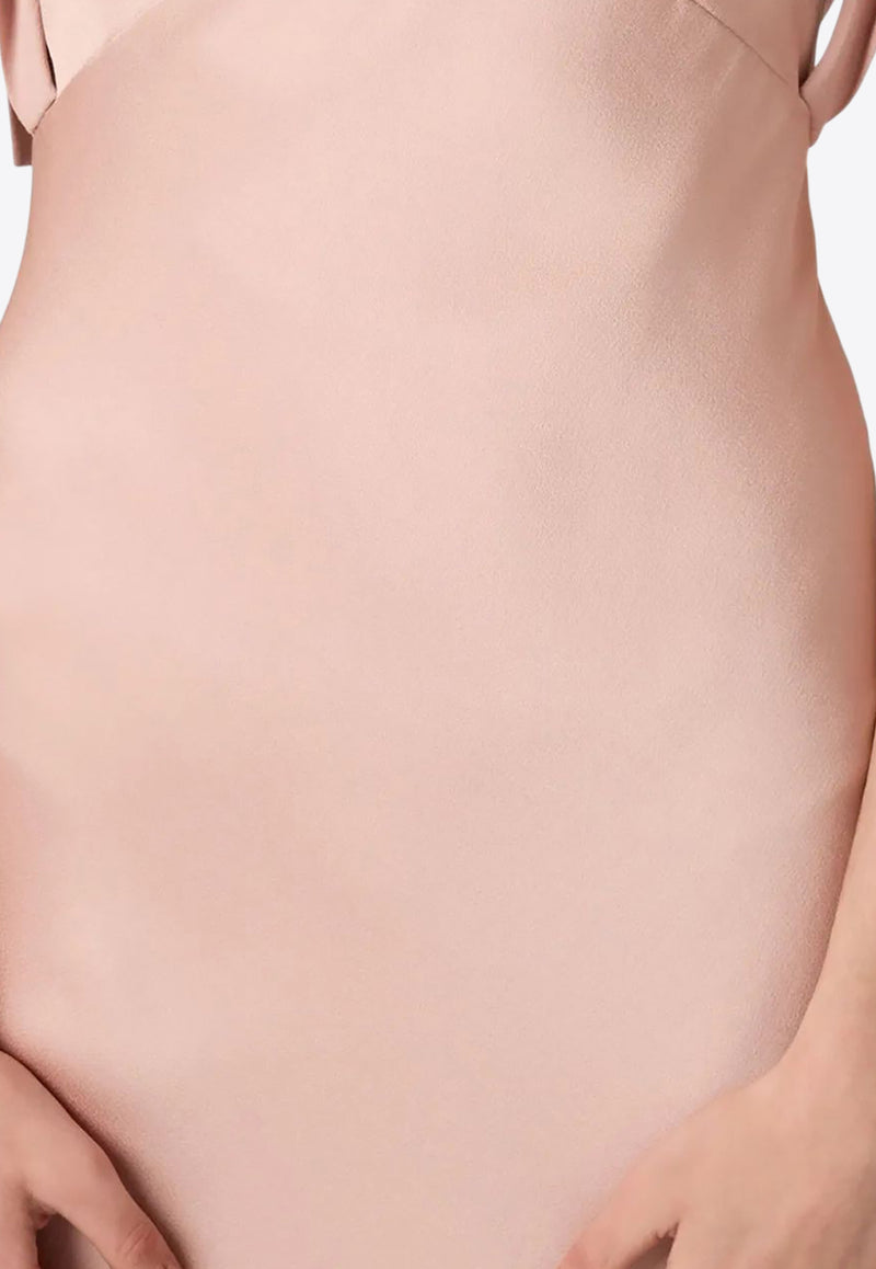 Miu Miu V-neck Draped Maxi Satin Dress Powder MF5894SOOO1254_F0924