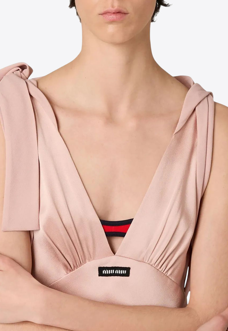 Miu Miu V-neck Draped Maxi Satin Dress Powder MF5894SOOO1254_F0924