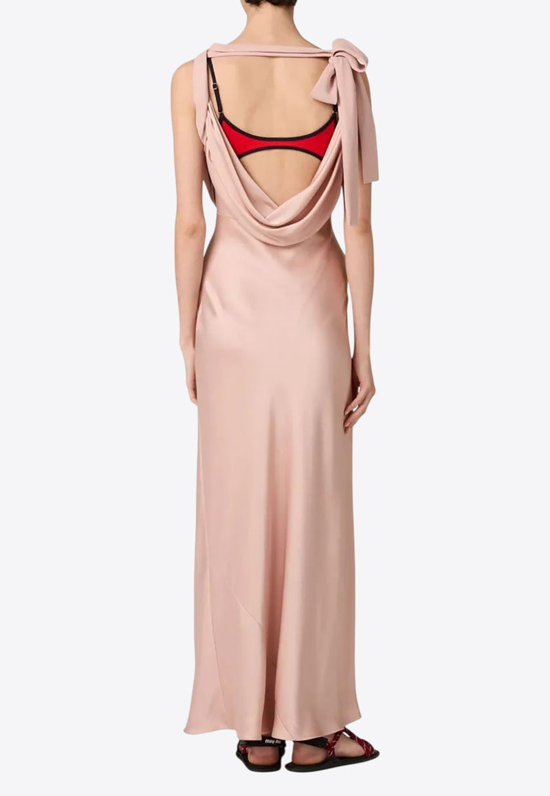 Miu Miu V-neck Draped Maxi Satin Dress Powder MF5894SOOO1254_F0924
