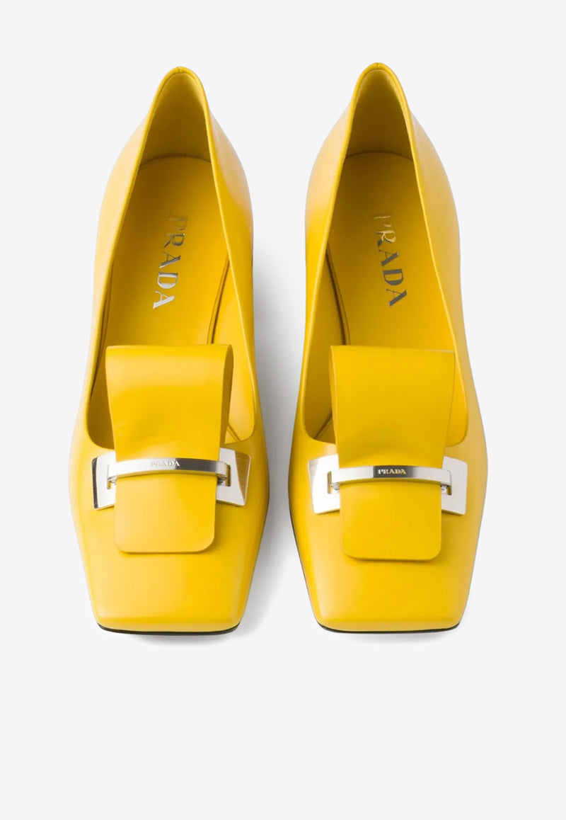 Prada 35 Brushed Leather Architectural Pumps Yellow 1I963NFD035055_F0377