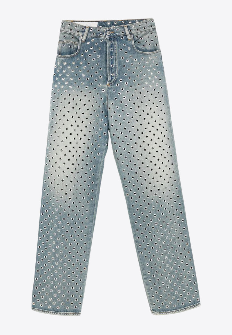 Golden Goose DB All-Over Eyelets Faded Jeans Blue GWP00844P001962_50100