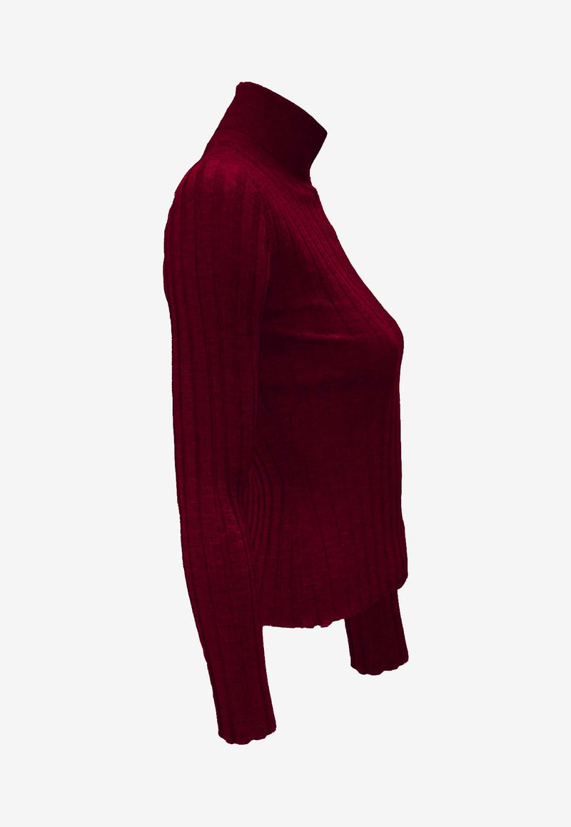 La Rose Ribbed High-Neck Sweater Burgundy J01121_31556