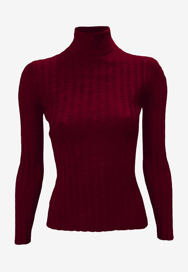 La Rose Ribbed High-Neck Sweater Burgundy J01121_31556
