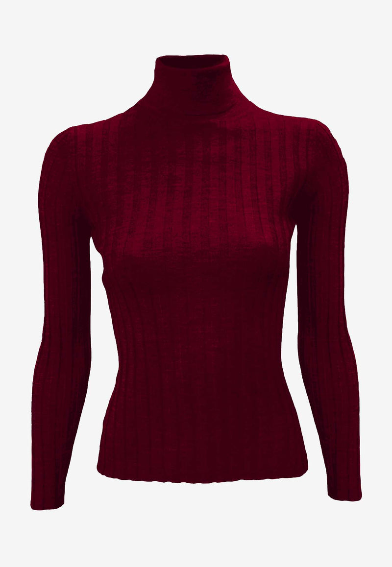La Rose Ribbed High-Neck Sweater Burgundy J01121_31556
