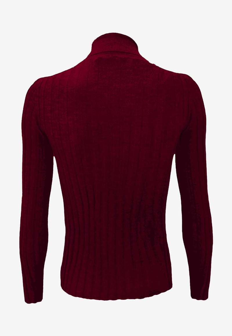 La Rose Ribbed High-Neck Sweater Burgundy J01121_31556