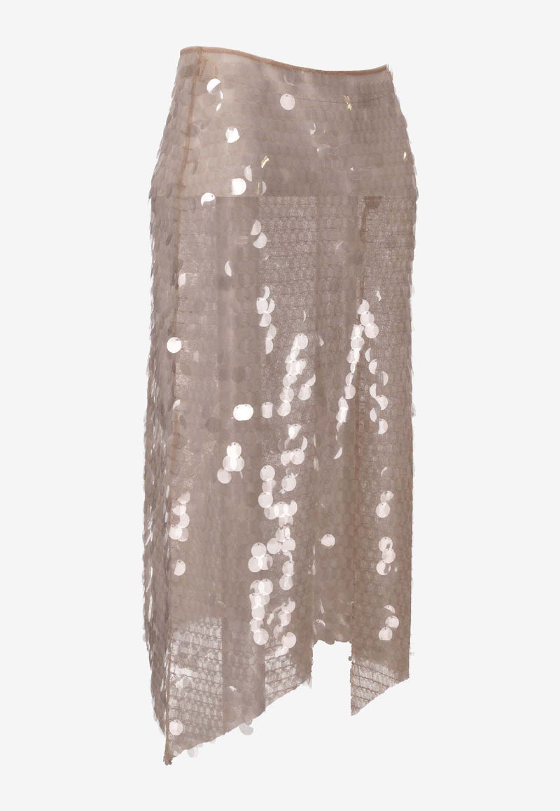 Niccolò Pasqualetti Pinna Sequined Midi Skirt Nude NP07S004PAIL_NUDE