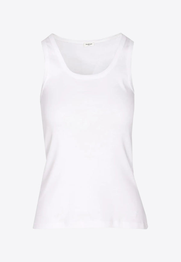 Saint Laurent Cassandre Embroidered Tank Top White 824583YB2MH_9000